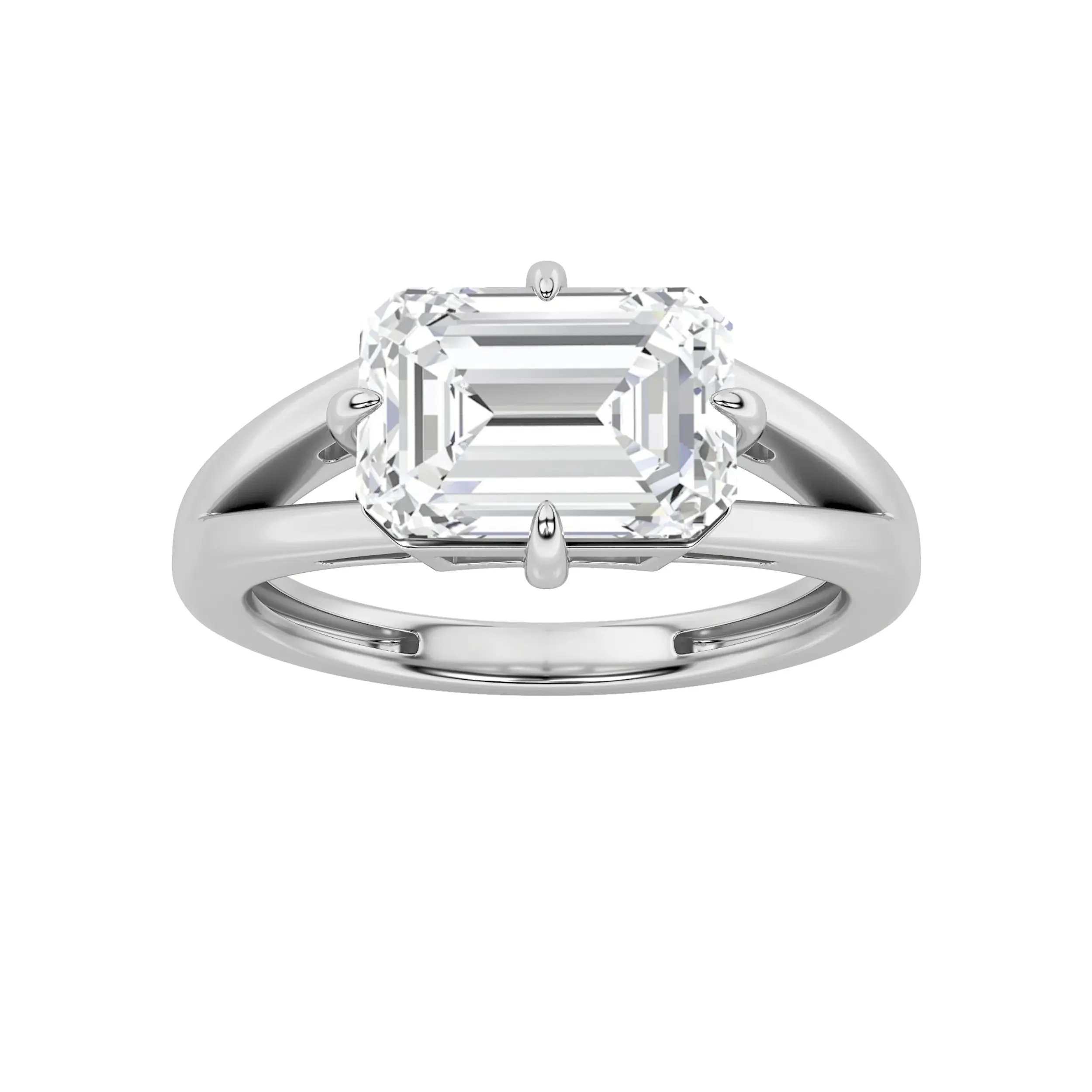 2.55ct 14K White Gold East-West Emerald Diamond Ring (IGI Certified)