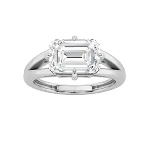 2.55ct 14K White Gold East-West Emerald Diamond Ring (IGI Certified)