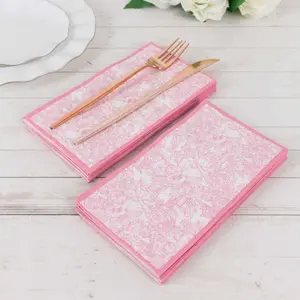 25-Pack Paper Dinner Napkins 2 Ply Pink with French Toile Pattern - Soft and Absorbent Disposable Napkins