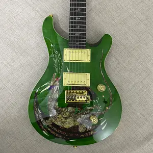 Jade Green PRS Dragon Pattern Guitar 6-String HH pickup Gold hardware