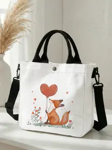 1 piece of fox heart pattern 2D printed fashionable crossbody bag, adjustable shoulder strap + snap closure | Students/Office workers/Shopping and going out | A street style essential that combines aesthetic appeal and practicality