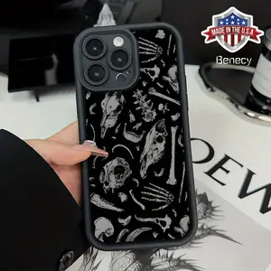 Shockproof Case with Sheep Skull Design, Offering Complete Camera Protection, Slim And Durable Silicone Phone Cover, Perfect Valentine'S Gift for Iphone 16 15 14 Pro Max 13 12 11 XR XS Plus  Women And Girls Protective Screen Protector Black