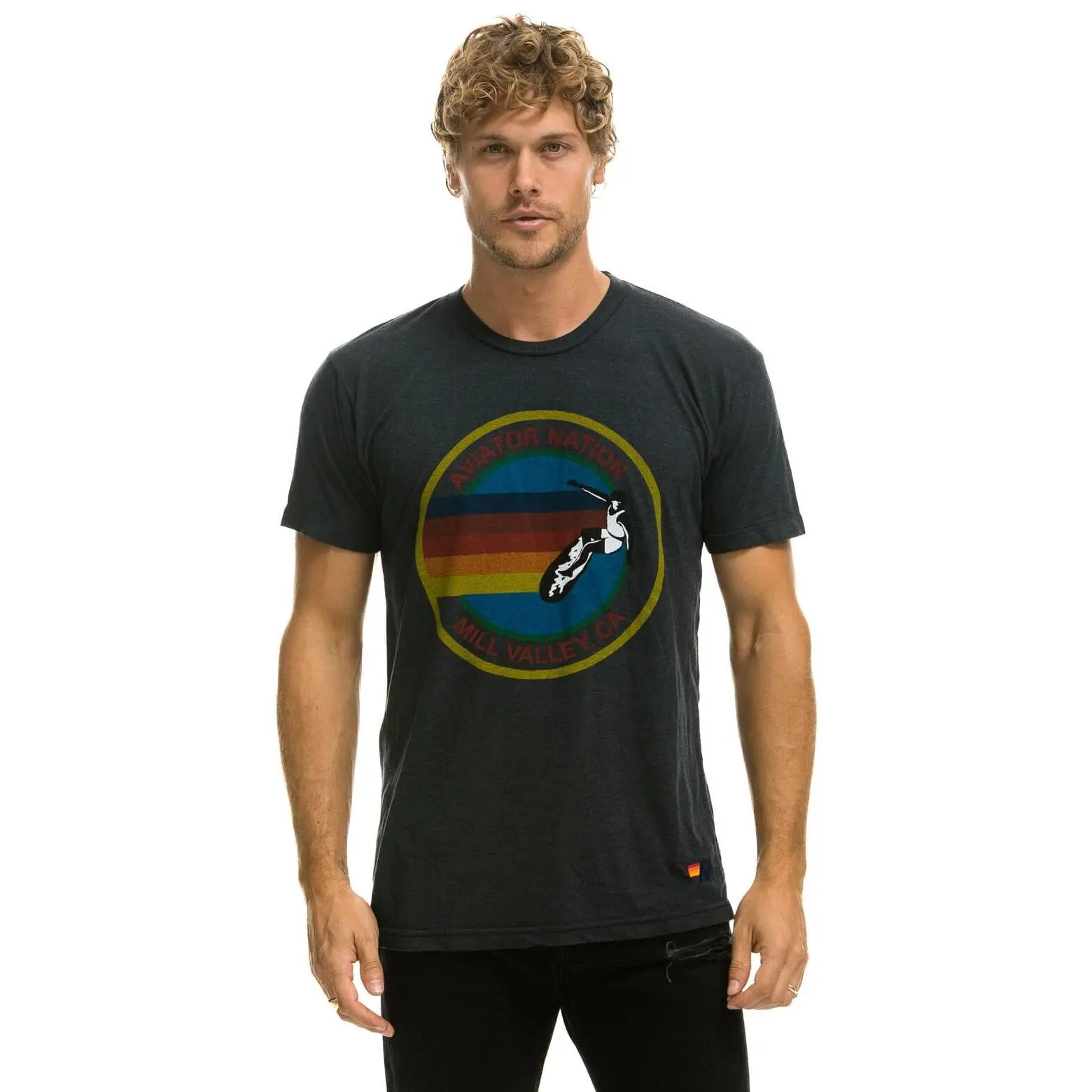 AVIATOR NATION MLVY - CREW TEE SHIRT CHAR L