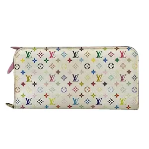 Pre-owned Louis Vuitton Leather Small Leather Goods White Multicolor Wallet with Colorful Monogram Design and Pink Accents