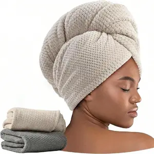 2-Pack Microfiber Hair Towels for Women, Super Absorbent & Quick-Dry Design, Large Hair Wraps with Buttons, Ideal for All Hairstyles