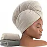 2-Pack Quick Drying Microfiber Hair Towels for Women, Super Absorbent & Quick-Dry Design, Large Hair Wraps with Buttons, Ideal for All Hairstyles