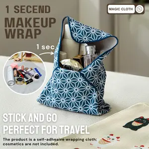 Magic Pocket Lazy Makeup Bag with Self-Adhesive Wrap, Travel Makeup Bag Easy Wrapping & Safe Protection for Tech Device, Brushes, Accessories, Makeup Organizer Pouch, Cosmetic Pouch, Cosmetics Bag