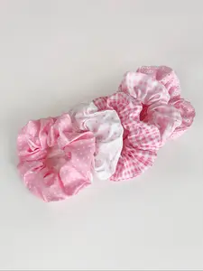Colorblock Polka Dot & Plaid Print Scrunchie, Cute Hair Tie for Women & Girls, Minimalist Headwear Suitable for Thick Hair, Fashion Hair Accessories for Party, Daily Clothing Decor