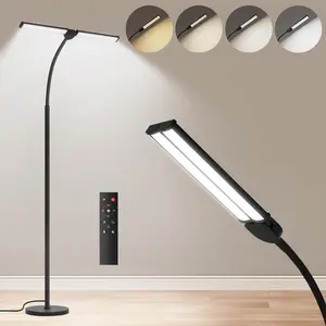 LED Floor Lamp for Living Room Bright Reading Lamps for Office Adjustable Colors Temperatures&Brightness Dual Head Goose-Neck Standing Lamp Remote and Button Control Eye Caring Tall Lamp Black