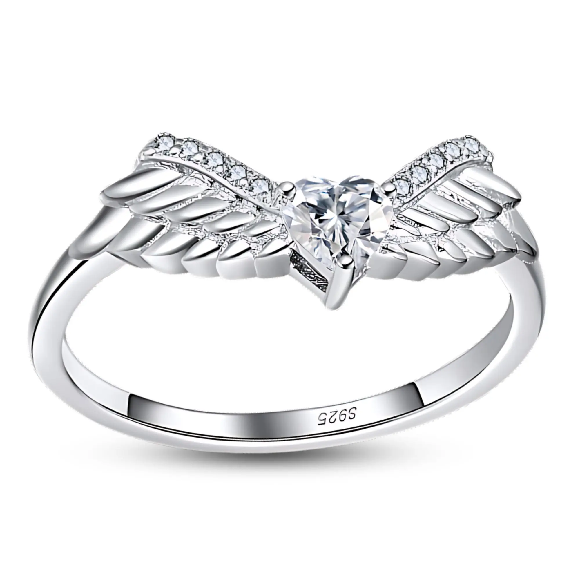 Angel Wings Anniversary Band Ring Enhancer For Women Heart Cut Clear Cubic Zirconia Sterling Silver Ginger Lyne Collection Fashion Jewelry