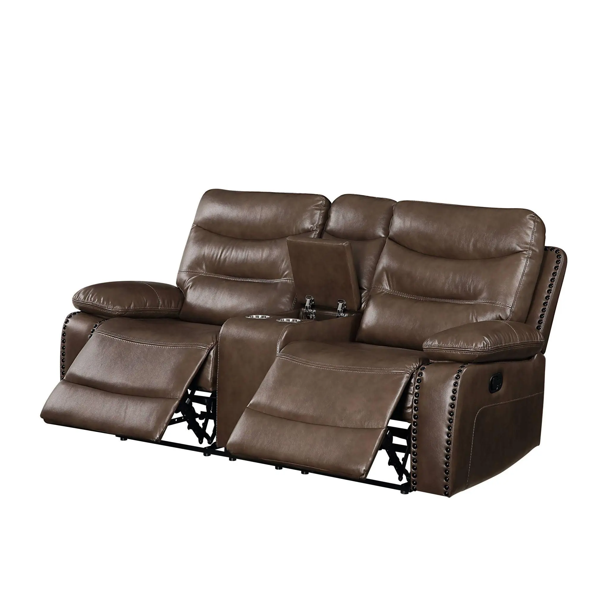 Aashi - Leather Gel Match Recliner Loveseat - Brown