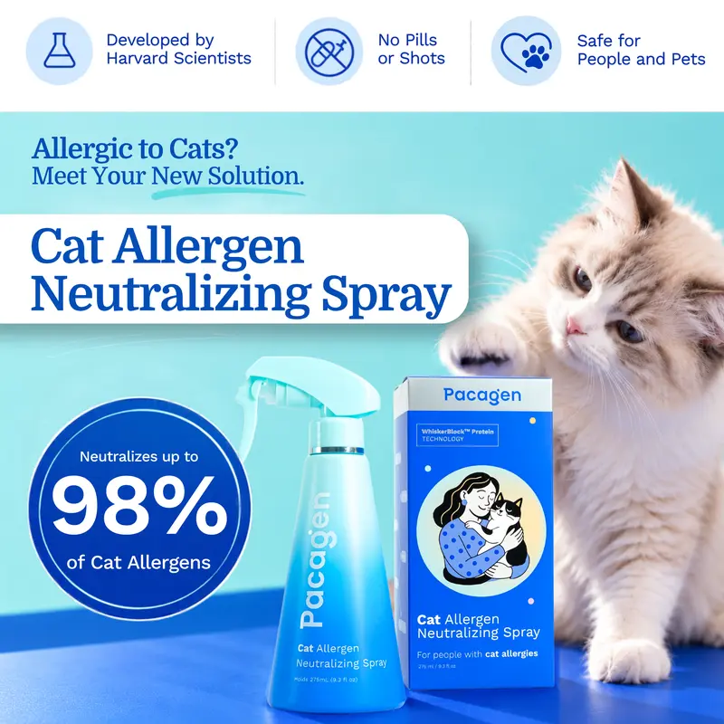 PACAGEN Cat Allergen Neutralizing Spray, Ready-to-Use Spray Bottle for Dog & Cat Healthcare, Flea & Tick Treatment Support