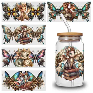 5 Sheets Dragon Butterfly uv dtf transfer sticker Room Decor Unicorn film transfer dtf transfer UV DTF Stickers Decorative Art DIY Water Bottle Glass magnetic