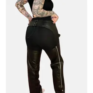 Women's Vintage Black Leather Buttless Chaps with Belted Style