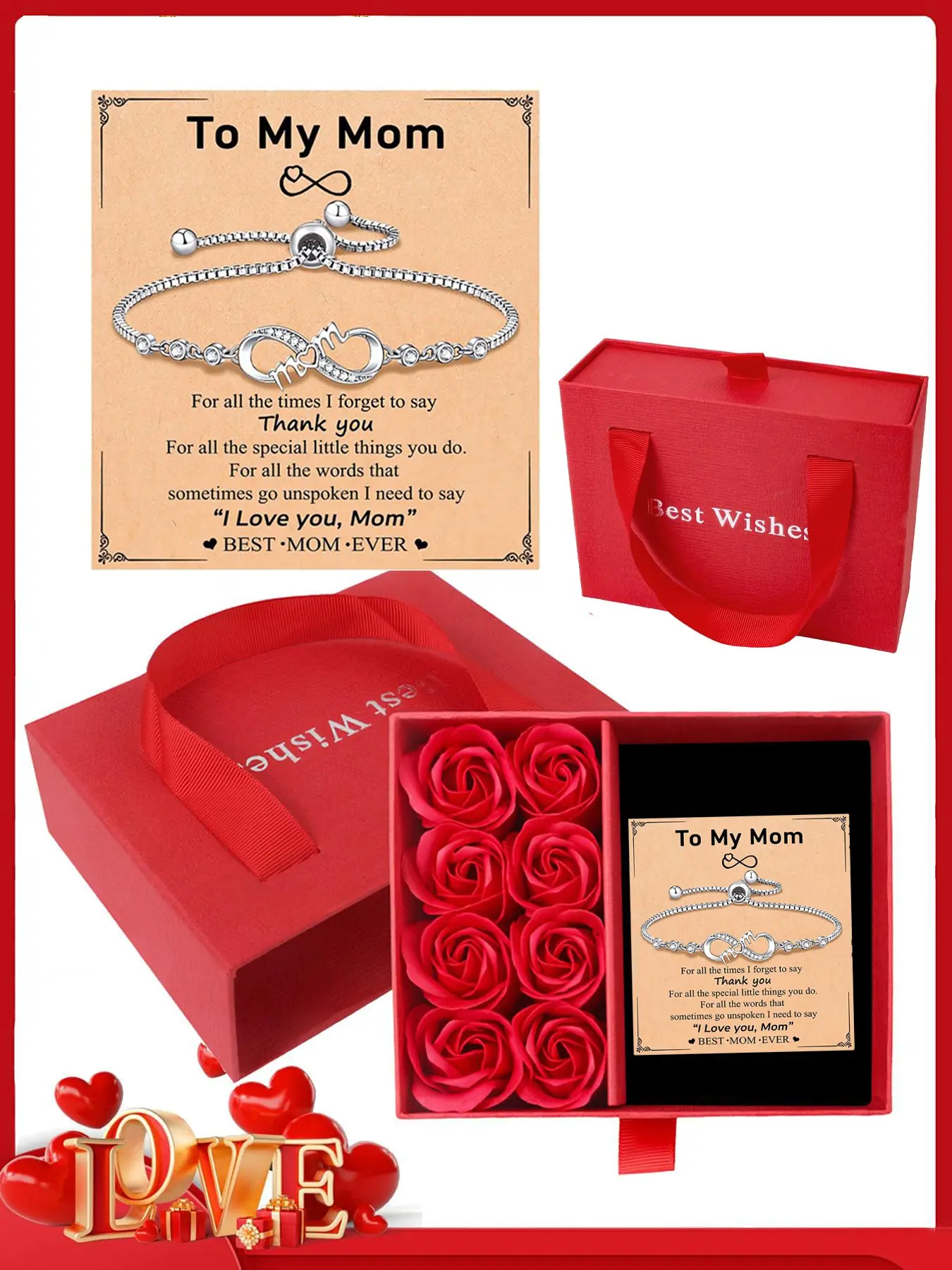 Mother's Day gift, a necklace set filled with endless warm love, adjustable infinity bracelet suitable for women. Give it to your daughter. As a Mother's Day gift for your mom, it can also be a school season necklace gift or a Teacher's Day bracelet gift.