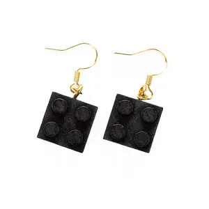 LEGO® Compatible Wooden Brick 2x2 Dangle Earrings - Black  | Eco-Friendly Jewelry