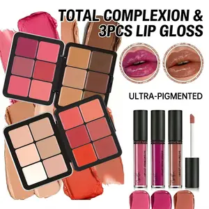 【CHOOSE RASME】High-Value Cosmetic Makeup Face Set, 2 Piece 12 Color Contour Blush Palette + 3 Color Gloss Lip Kit, Perfect for Everyday Beauty Routine, Lipgloss