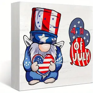 4th of July Decorations Indoor, Gnomes Decorations for Home Wood Box Sign Desk Tabletap Decor，Red White And Blue Decorations, Summer Decorations for Home Indoor 5x5 inch