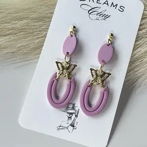 Dreams Clay Lilac Butterfly Drop Earrings - Lightweight Polymer Clay Hoops with Gold-Tone Accents for All-Day Wear