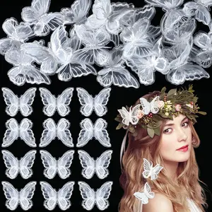 30 Pieces Butterfly Lace Trims Organza Decorative Patches Embroidered Butterfly Embellishments for DIY Crafts Wedding Bridal Party Headdress Clothes Hair Accessories White