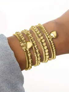 Fashion Elegant Heart Charm Decor Bangle, Trendy Bangles, Fashionable Bangles, Fashion Jewelry for Party, Daily Clothing Decor, Trendy All-match & Exquisite Jewelry for Birthday Gift, Stackable Bracelets