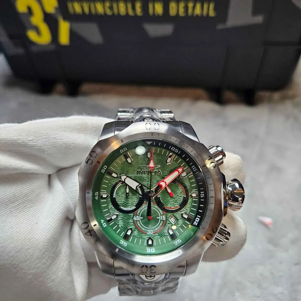Invicta Venom Chronograph Green Dial 52mm Silver Watch