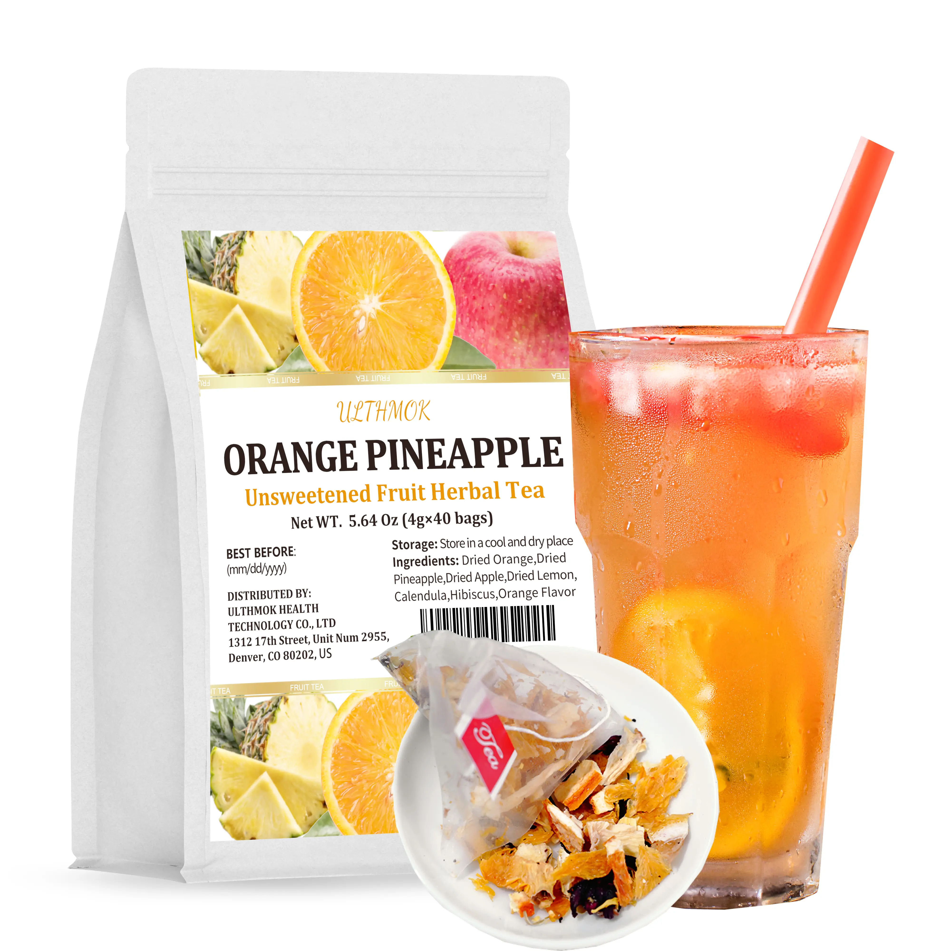 Orange Pineapple Fruit Tea 4g*50bags Dried Apples Lemons Hibiscus Flavored Tea Bags Easy Brew Cold Hot Easter Basket Stuffers