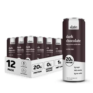Slate Milk - High Protein Milk Shake - Dark Chocolate - Lactose Free, 20g Protein, 1g Sugar, 100 Calories, 1g Net Carbs, No Added Sugar - Natural, Breakfast Boost, Post Workout - 11 fl oz, 12 Cans