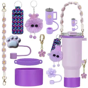 Stanley Cup Accessories Set Including Water Bottle Handle Strap,Siliocne Straw Cover, Siliocne Stanley Cup Boot,Stanley Charms for Stanley Cup 40oz & 30oz Tumbler Drinkware Silicone