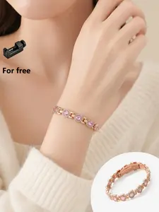 Elegant Magnetic Copper Bracelet with Emerald and Diamonds, Perfect Gift for Mom and Grandma, High-Value Birthday Present Box Set