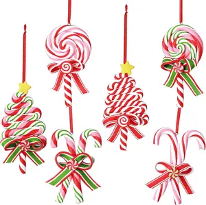 Blulu 6-Piece Christmas Candy Cane Ornaments Tree Lollipop Hanging Decorations 4.7x2.4 in Polymer Clay Red & White Peppermint Fake Candy Pendant Crafts for Xmas Wreath Party Supplies