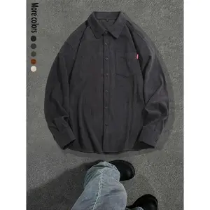 Men's Autumn Winter Casual Corduroy Jacket, Plain Color Long Sleeve Outerwear, Comfortable Daily Wear for Men, Stylish Commuting Coat