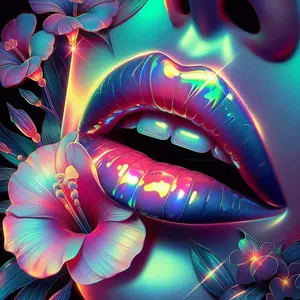 5D DIY Full Diamond Round Diamond Painting - Diamond Art Painting Kit, Vibrant Lips, Floral Mosaic, Diamond Pattern Design, Canvas - DIY Decorative Painting, Home Wall Decor, Suitable for Halloween, Christmas, Birthday, and Anniversary Gifts