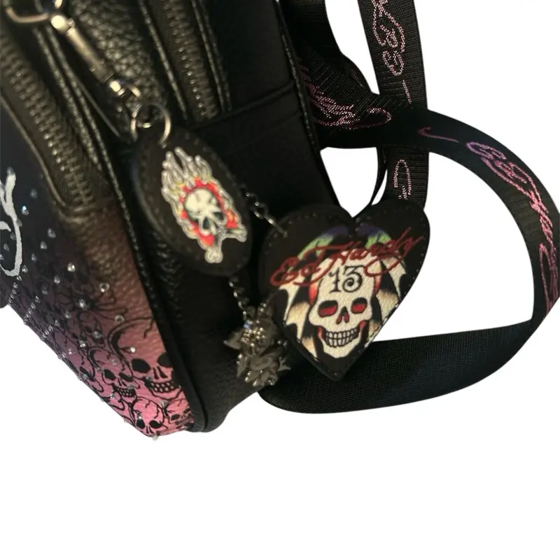 RARE Ed Hardy Y2K Rhinestone Skull Mini Backpack Pink Black NWT