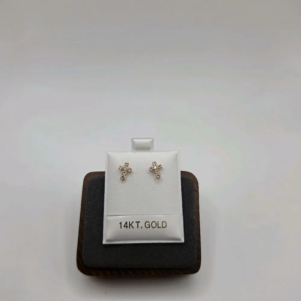 Aretes De 14K Cruz Con piedras Rosadas