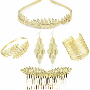 6Pcs Greek Goddess Costume Set Gold Laurel Headband Arm Cuff Hair Comb for Women's Cosplay