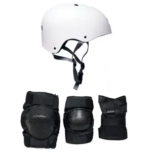 Skateboard Helmet Elbow/Knee/Wrist Pad Combo Skateboarding Skate Park Safety Kit White Helmet Medium Pads