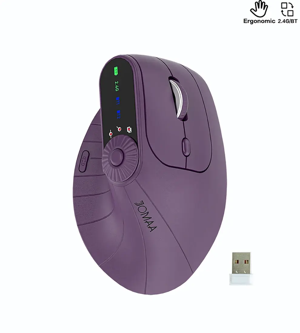 BT5.0 Wireless Vertical Mouse With Function Adjustment Knob 8 Buttons Rechargeable Ergonomic Mice for Win/IOS/Android