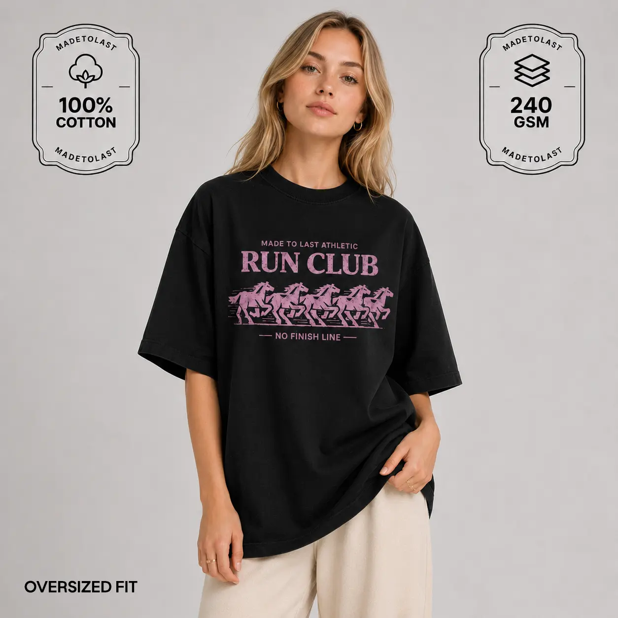 【NEW】Run Club Pink Tee │ MADETOLAST Oversized Athletic Everyday Cotton T-Shirt (Recommend Sizing Down)