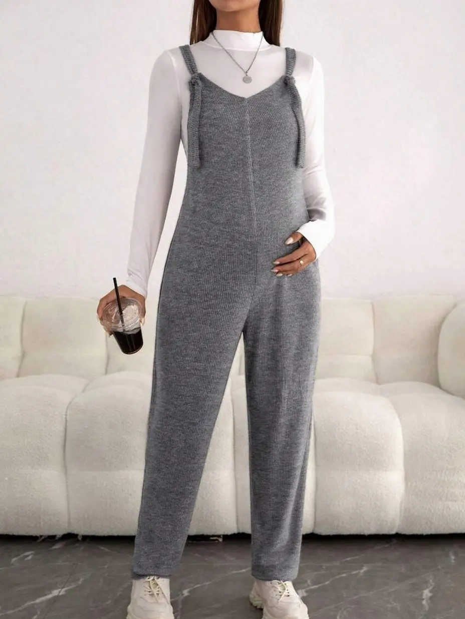 Maternity Overall Jumpsuit, Solid Color Casual Romper for Versatile Pregnancy Style