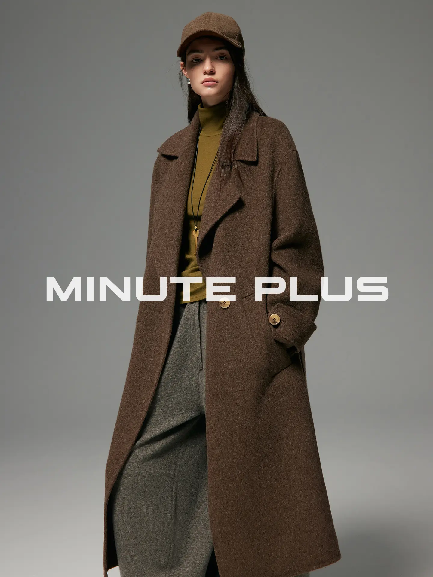 100% Pure Merino Wool Wide Lapel Wrap Coat, Adjustable Waist Belt Long Elegant Figure Flattering Dress Coat