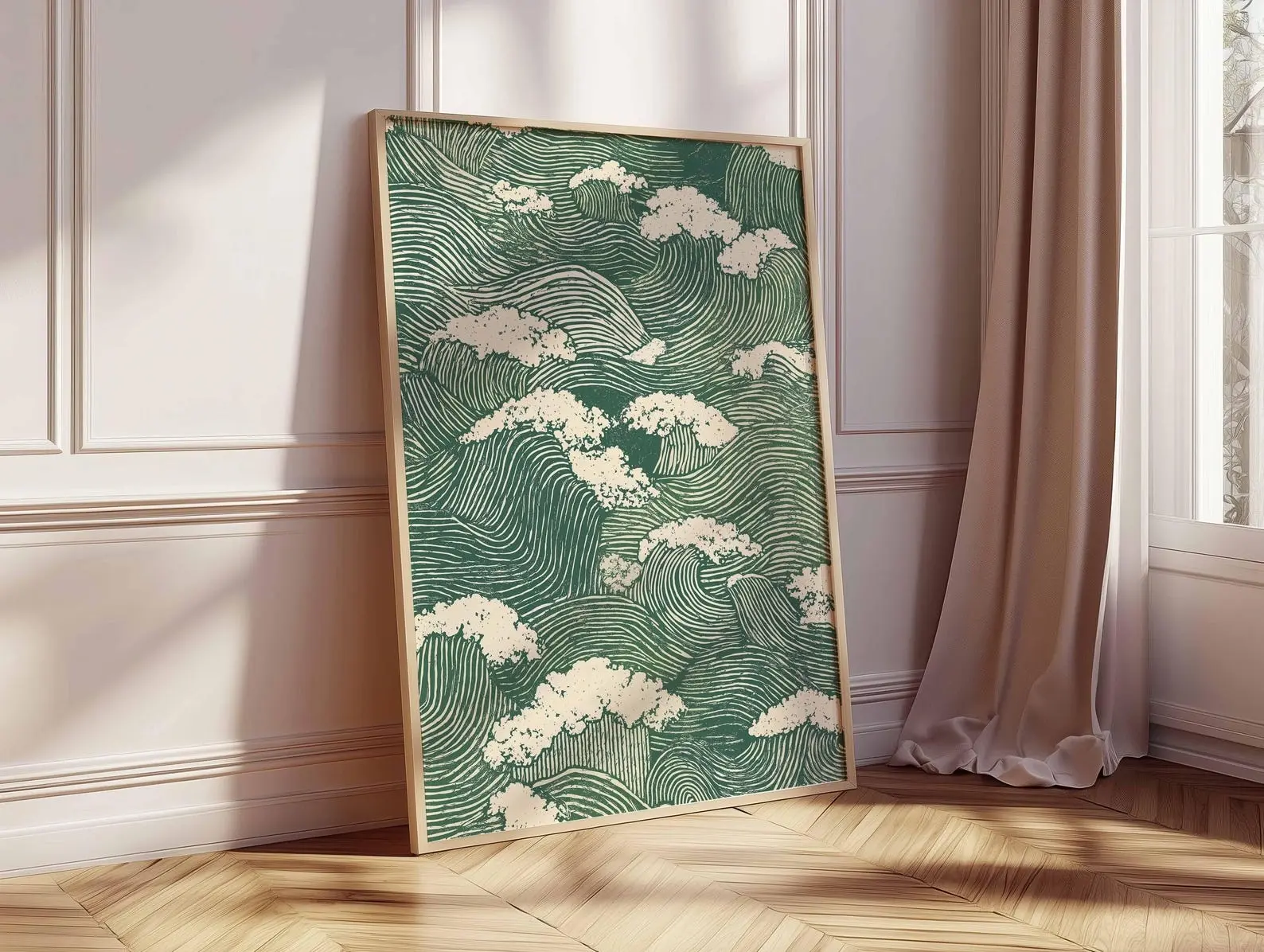 Japanese Wave Wall Art, Minimalist Zen Ocean Poster