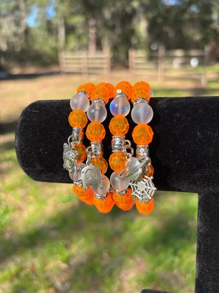 Tango Beaded Charm Bracelet 1pc - Orange Beads with Charms, Quantity: 1