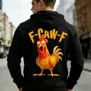 Unisex Funny "F-Caw-F" Chicken Themed Hoodie, FCAWF Funny Chicken Print Trendy Fall & Winter Top