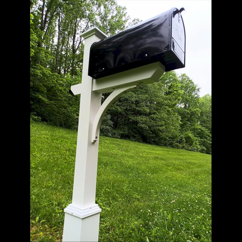 The Argonne Aluminum Mailbox System with Large Black Mailbox and White Metal Post Included
