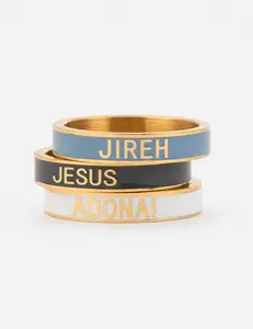 Names of God Enamel Multi-Ring Set, Religious Motif Costume Jewelry Rings for Women, Multi-Ring Set Rings, Religious Motif Rings