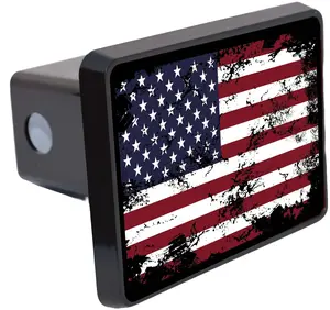 2 Inch Hitch Covers for Trucks, American Flag Receiver Plastic Hitch Covers, Patriotic Flag Plug Black Plastic with White Gloss Aluminum Heavy Towing Hitch Covers for Truck Accessories