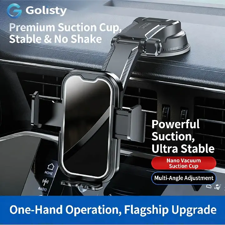 Easy One Touch Signature Dashboard & Windshield Universal Car Mount Phone Holder Desk Stand with Suction Cup Base and Telescopic Arm for iPhone, Samsung, Google, More Smartphones