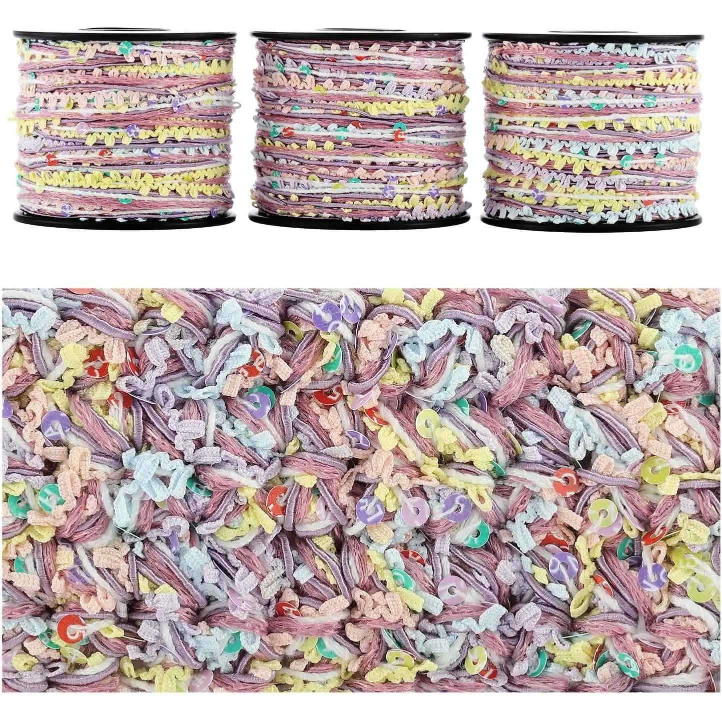 Artisanal Yarn Collection Multifiber Fancy Yarn for Knitting Crocheting Crafts DIY, Set of 3 Rolls ( Sugar Motes)