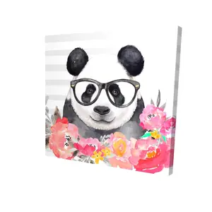 Begin Home Decor 2080-2424-CH1-4 24 x 24 in. Panda with Glasses Flowers Canvas - Kids Room Art Decor